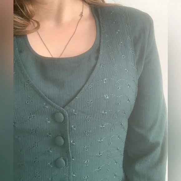 SOLD‼️BNWT Vintage Jessica Green Eyelet Vest Dress - Picture 3 of 8